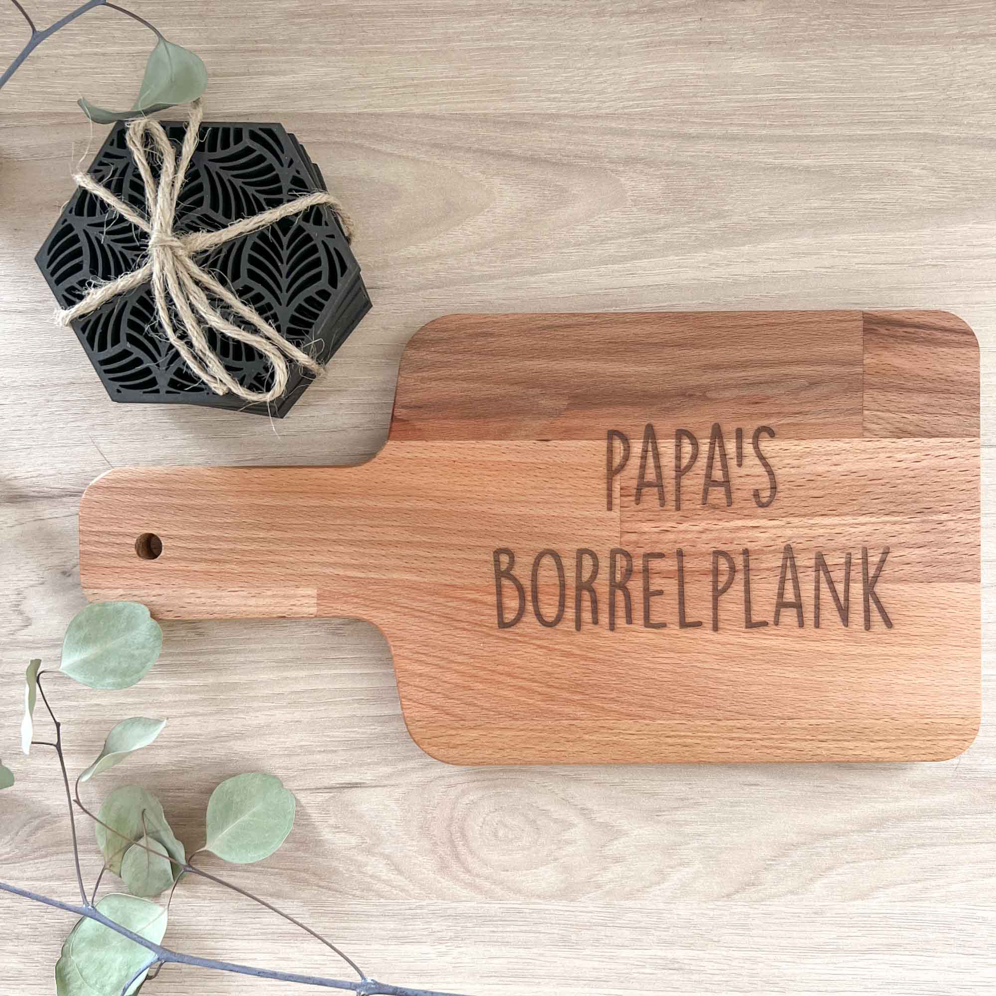 Cadeaupakket - Borrel plank + Onderzetters