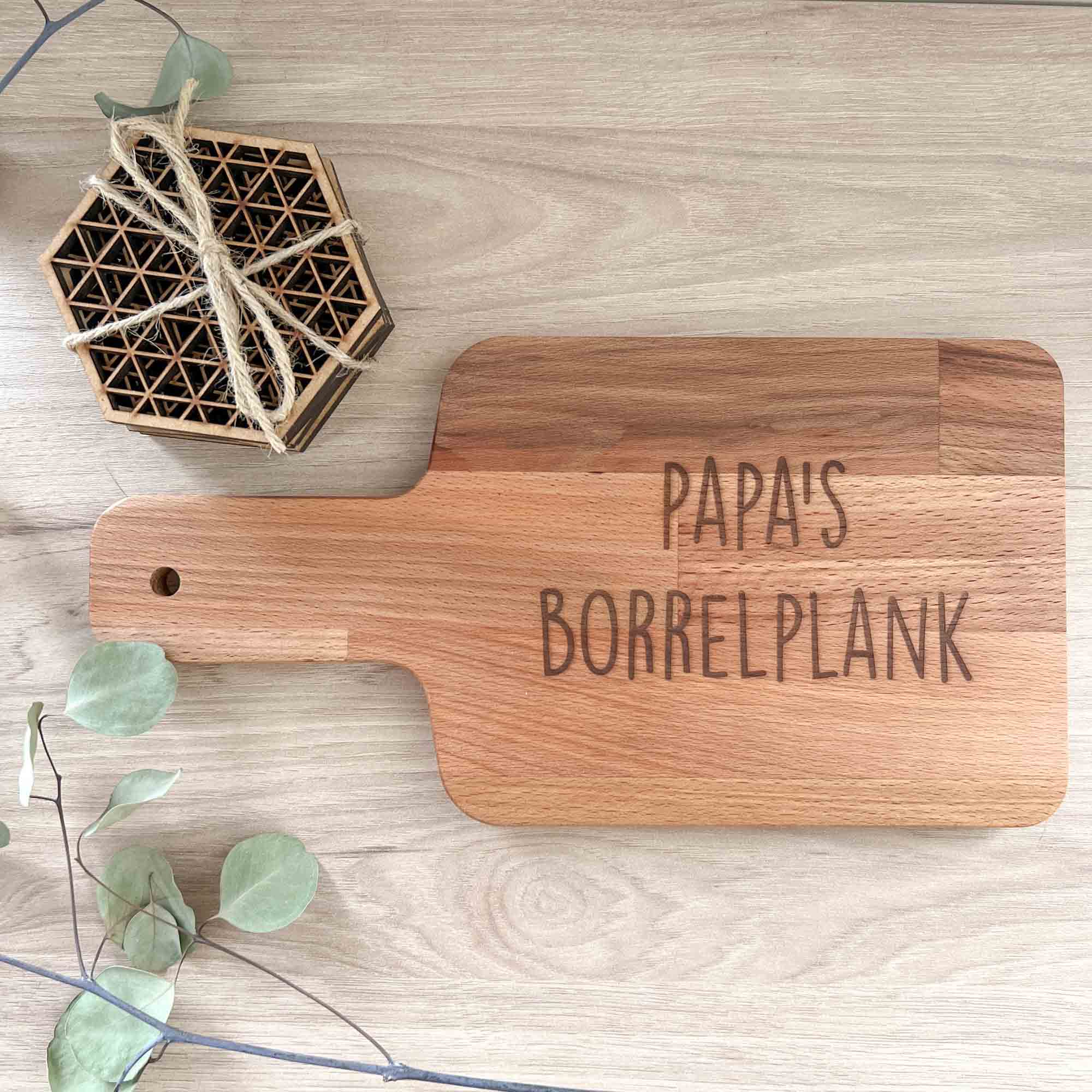 Cadeaupakket - Borrel plank + Onderzetters