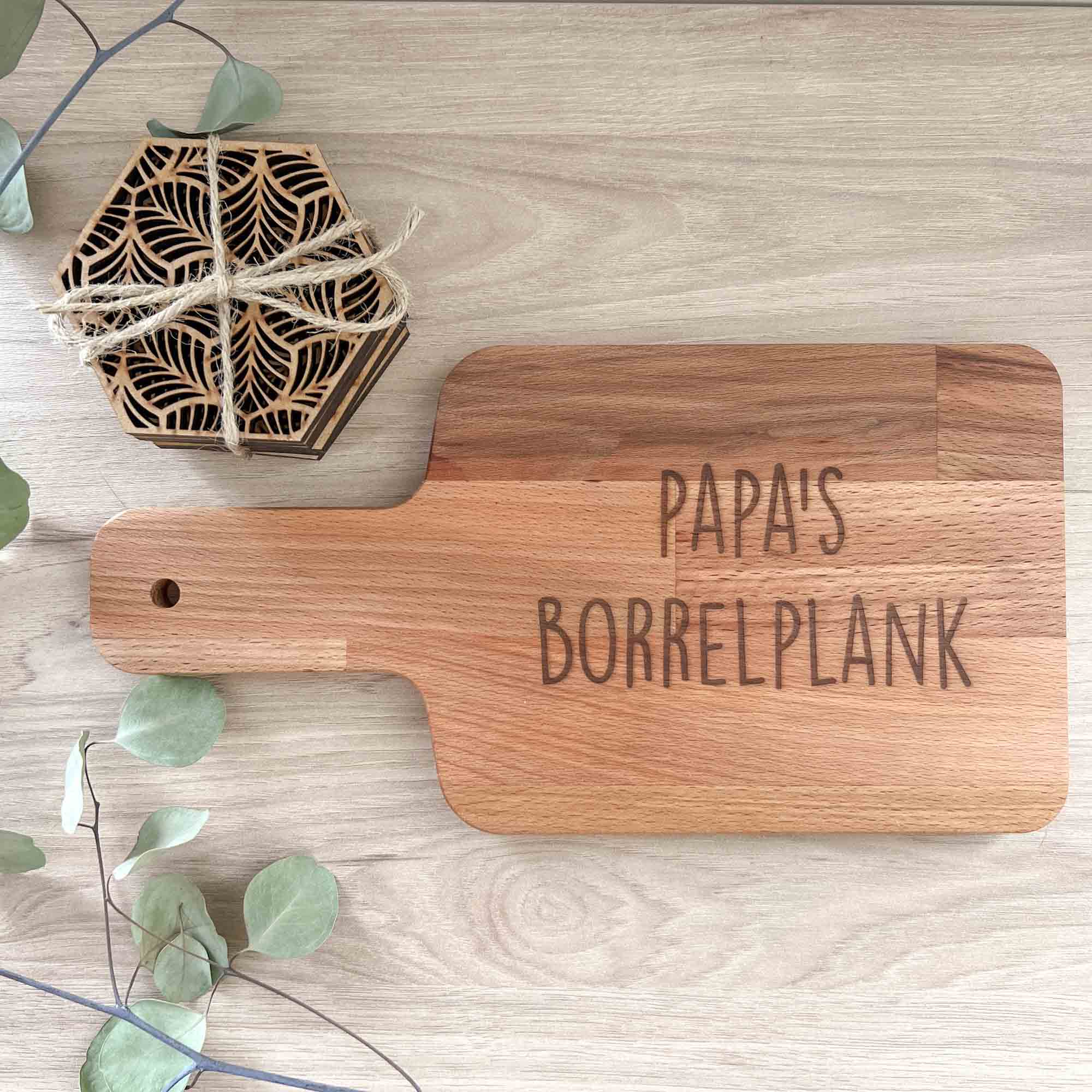 Cadeaupakket - Borrel plank + Onderzetters