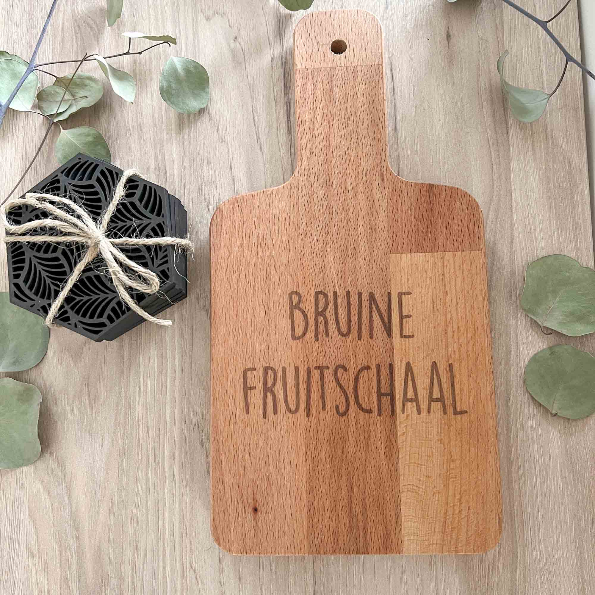 Cadeaupakket - Bruine fruitschaal + Onderzetters